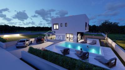 New building under construction, Villa with swimming pool 