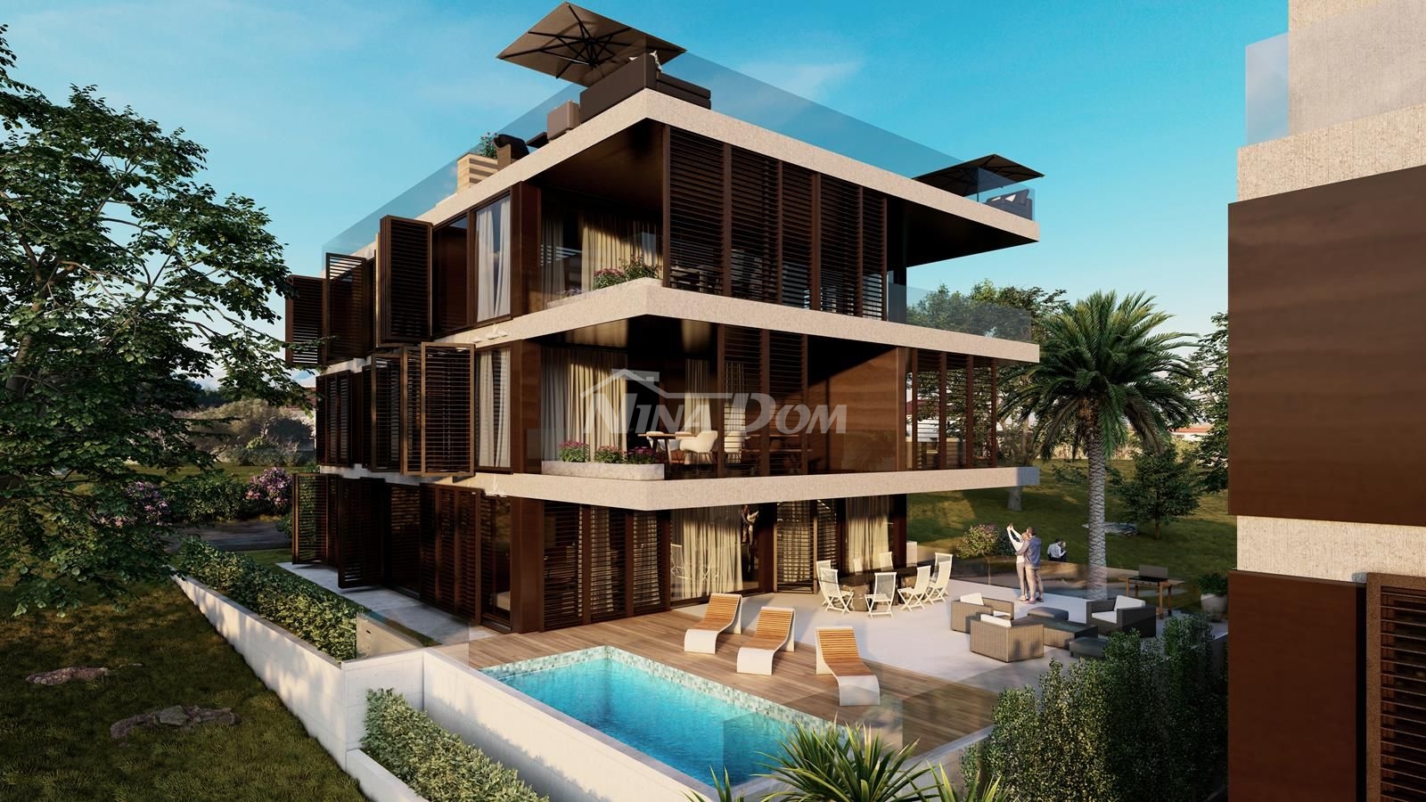 Luxurious apartment with garden and swimming pool in Kožin
